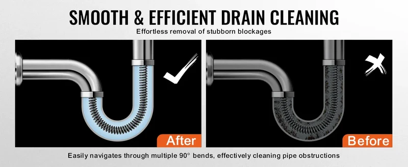 SucceBuy Drain Cleaning Cable Professional Sectional Drain Cleaner Cable Hollow Core Sewer Drain Auger Cable Sink Floor Drain