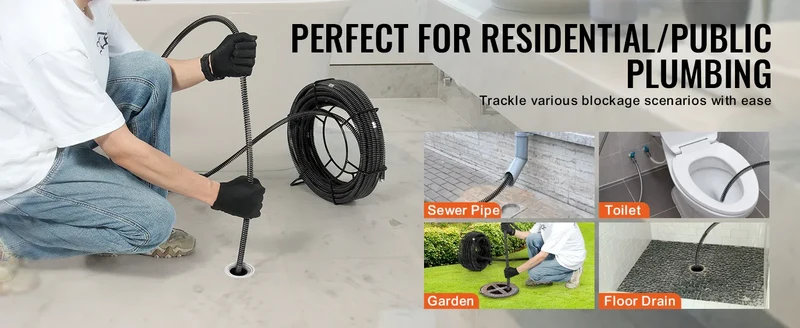 SucceBuy Drain Cleaning Cable Professional Sectional Drain Cleaner Cable Hollow Core Sewer Drain Auger Cable Sink Floor Drain