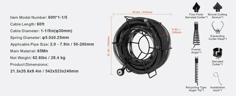 SucceBuy Drain Cleaning Cable Professional Sectional Drain Cleaner Cable Hollow Core Sewer Drain Auger Cable Sink Floor Drain