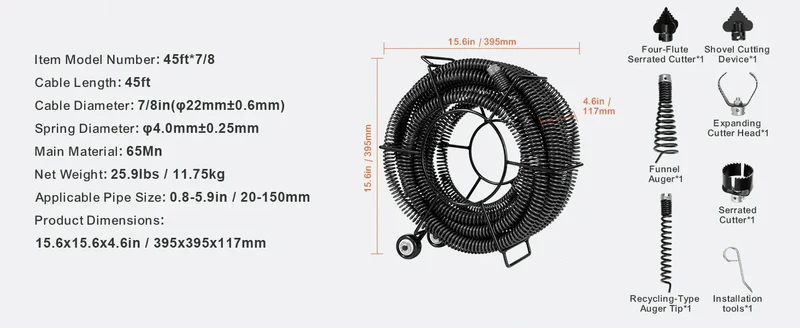 SucceBuy Drain Cleaning Cable Professional Sectional Drain Cleaner Cable Hollow Core Sewer Drain Auger Cable Sink Floor Drain