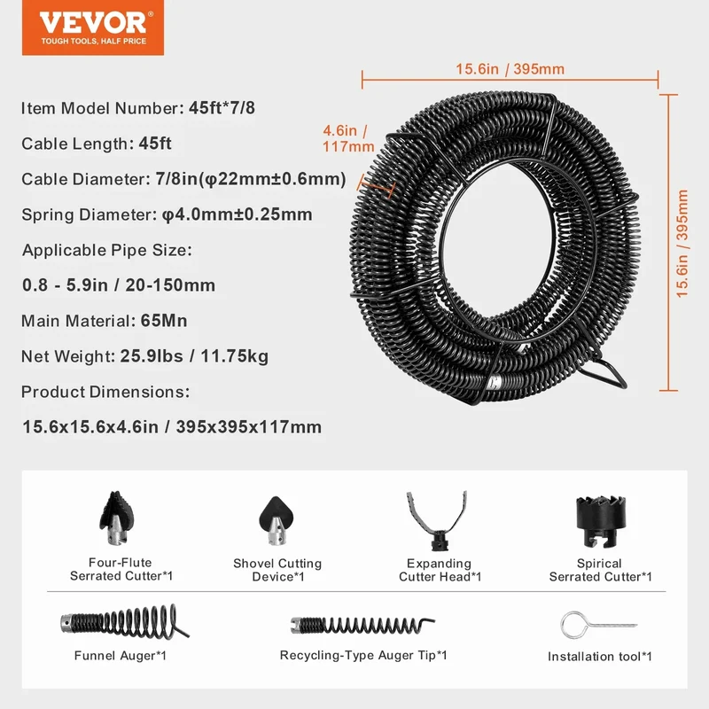 SucceBuy Drain Cleaning Cable Professional Sectional Drain Cleaner Cable Hollow Core Sewer Drain Auger Cable Sink Floor Drain