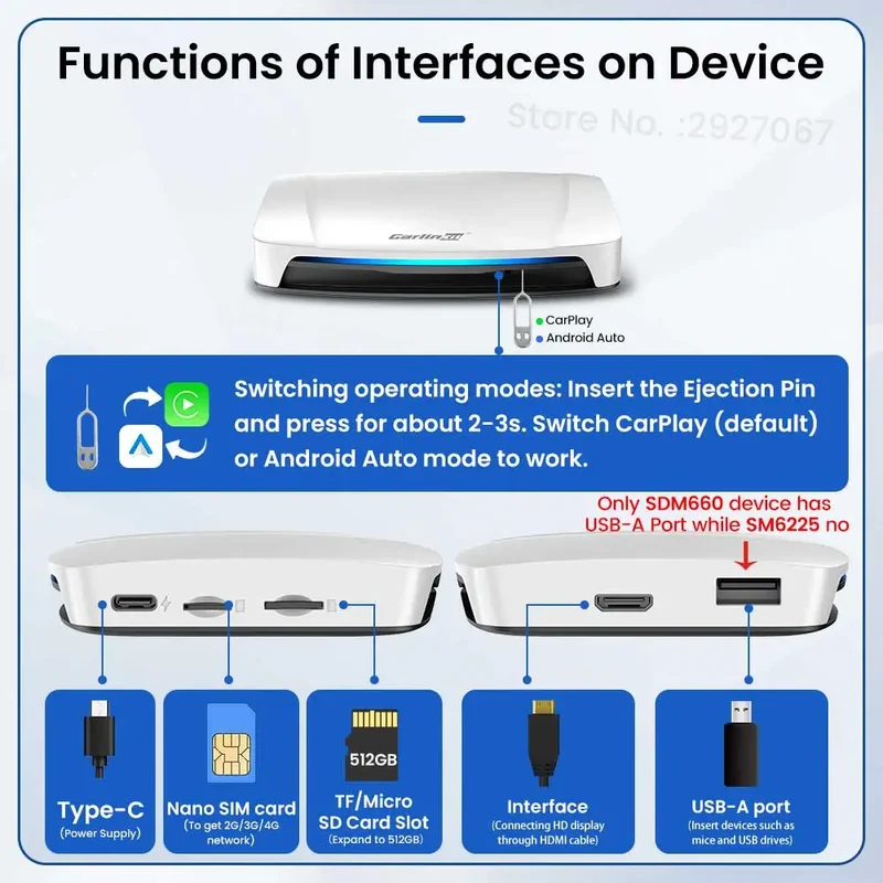 HDMI CarlinKit Android 13 CarPlay Ai Box SDM660 6225 Wireless CarPlay Android Auto Video TV Streaming Box for OEM Car 8G+128G