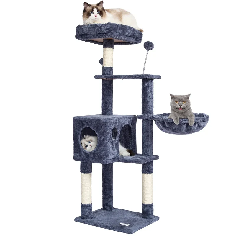 SucceBuy Cat Tree for Indoor Cats 45.2" Tower with Cat Condo Sisal Scratching Post HammockTop Perch Jumping Platforms Dark Grey