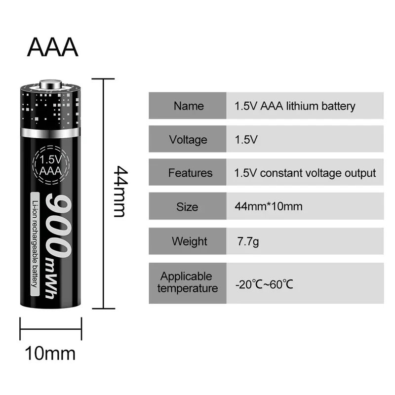 100% New 1.5V AAA Rechargeable Battery 900mWh 1.5V Li-ion Lithium Liion Li ion 3A aaa Batteries for Toy Car Camera Flashlight