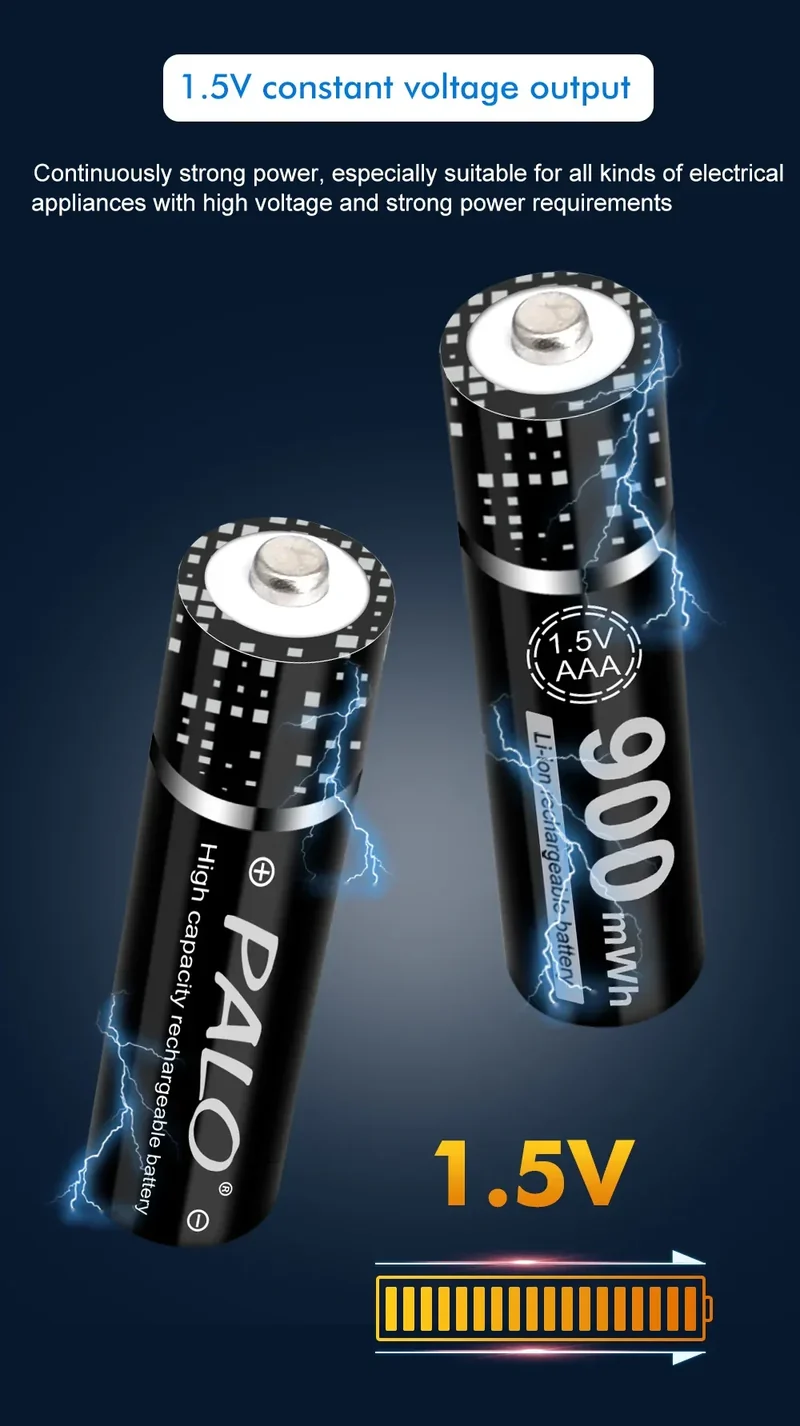 100% New 1.5V AAA Rechargeable Battery 900mWh 1.5V Li-ion Lithium Liion Li ion 3A aaa Batteries for Toy Car Camera Flashlight