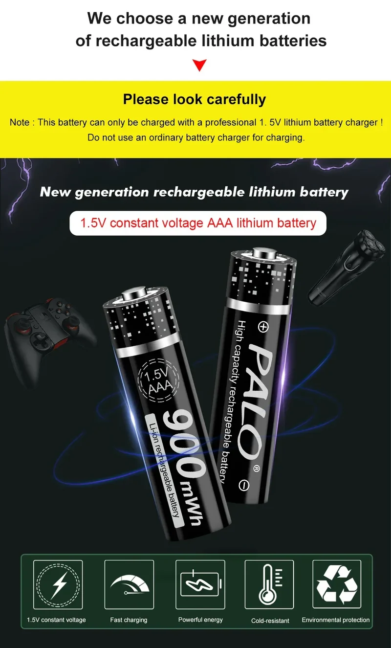 100% New 1.5V AAA Rechargeable Battery 900mWh 1.5V Li-ion Lithium Liion Li ion 3A aaa Batteries for Toy Car Camera Flashlight