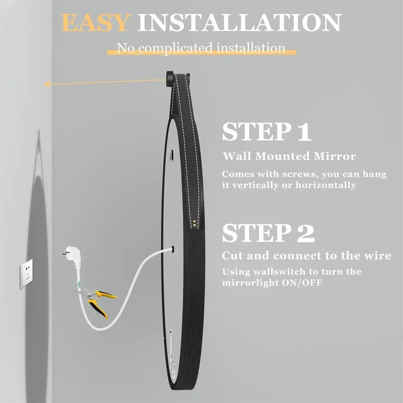 LUVODI 32-Inch Large Round Bathroom Mirror with LED Lights Black Frame Touch Sensor Lighted Mirror for Bathrooms