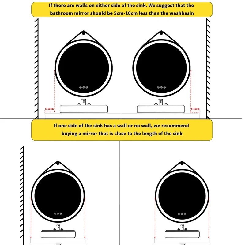LUVODI 32-Inch Large Round Bathroom Mirror with LED Lights Black Frame Touch Sensor Lighted Mirror for Bathrooms