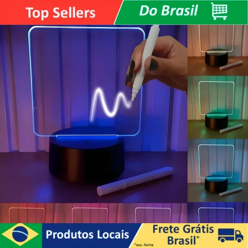 Luminária Lousa De Mesa 3D Com Led E Caneta Para Escrever