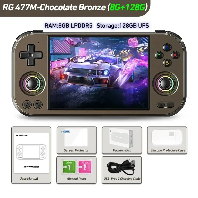 ANBERNIC RG 477M Retro Handheld Game Console 4.7" LTPS In-Cell Screen Android Video Game Player Dimensity 8300 AI Assistant FOTA