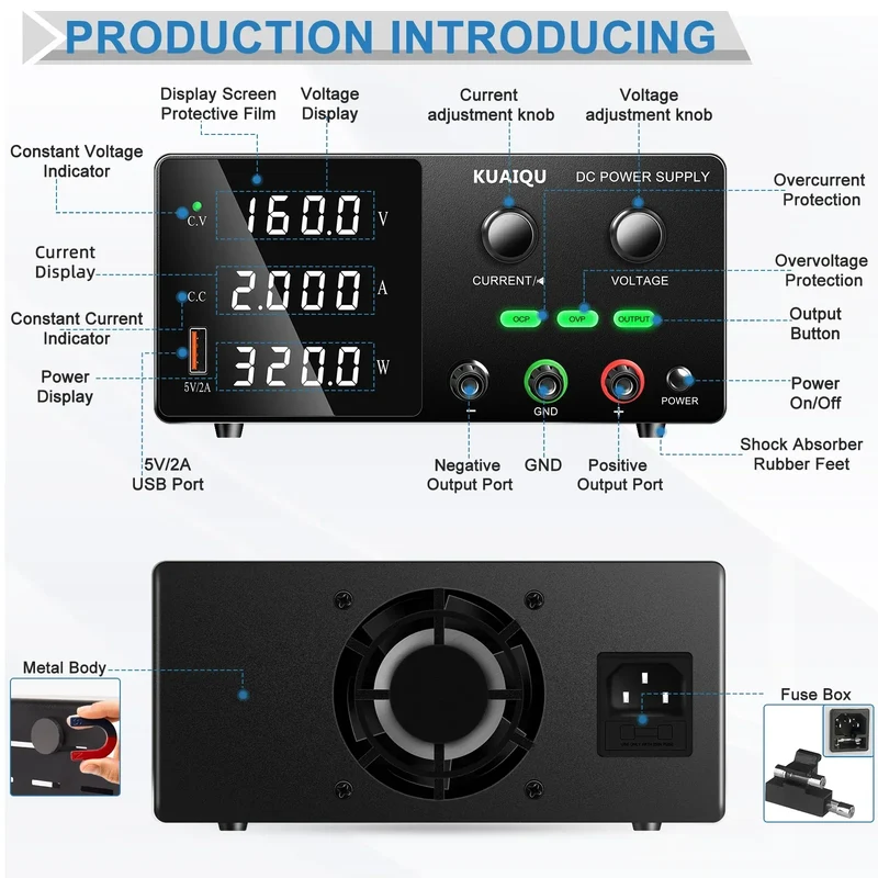 KUAIQU High Precision 30V10A Adjustable DC Stabilized Power Supply, Laboratory Specific Digital Display Power Supply, Aging Test
