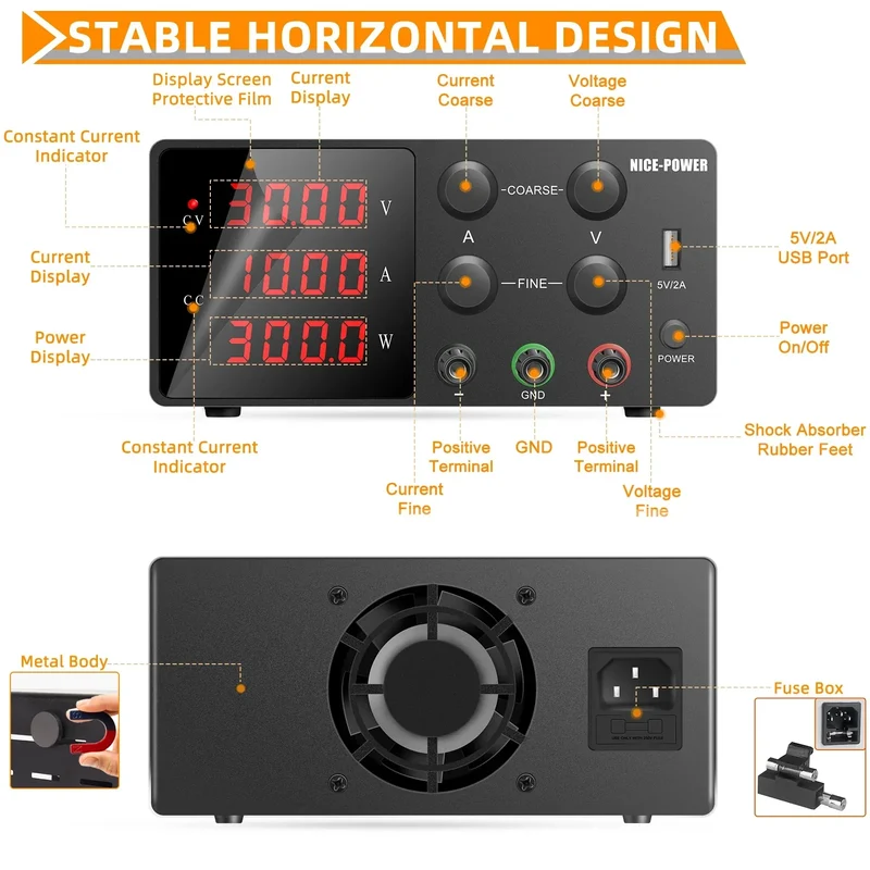 KUAIQU High Precision 30V10A Adjustable DC Stabilized Power Supply, Laboratory Specific Digital Display Power Supply, Aging Test