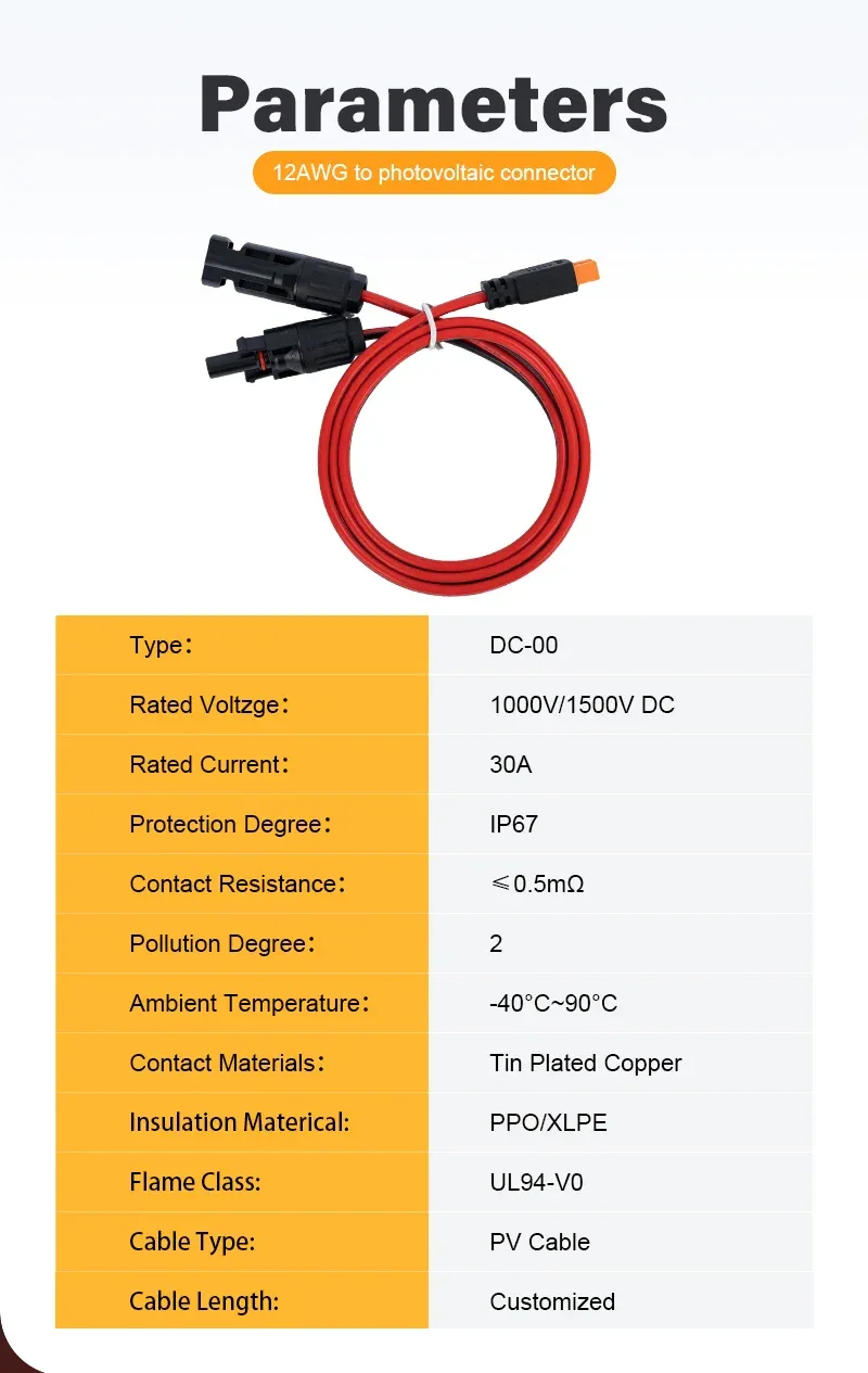 XT60 Solar Cable 12AWG PV Extension Wire with XT60 Connector for Solar Panel Power System Drone