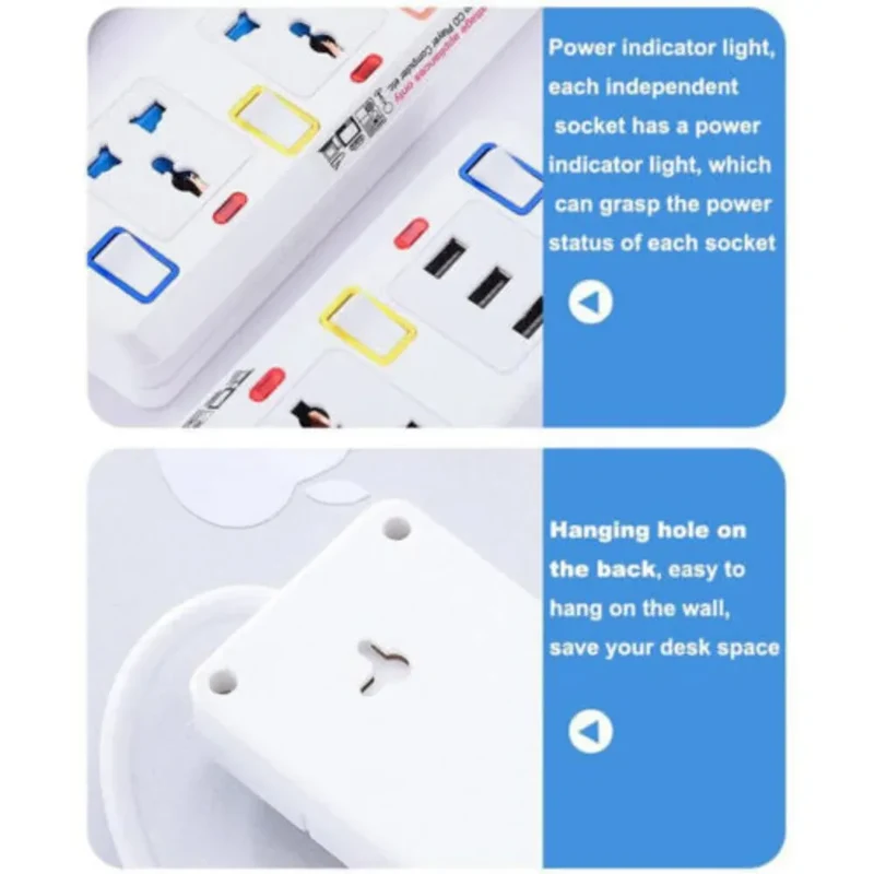2M Extension Cable Electric Mains Power 4 Gang Way Plug Socket With Switch Tools