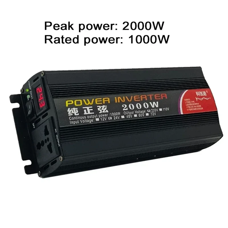 Inverter 12v 220v For 110v Pure Sine DC 12V 24V Power 1000W 2000W 2600W Solar Car Inverters Single Digital Display Converter
