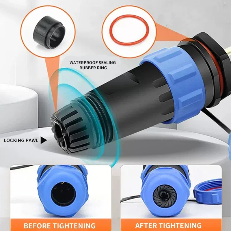 SP17 IP68 2 3 4 5 7 9 Pin Waterproof Connector Cable Adapter Industrial Panel Mount Wire Connector Plug