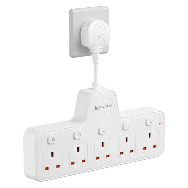 2500W UK Plug Power Strip Wall Mounted Independent Switches, Multitap Network Filter USB-C Ports 2.1A Fast Charging Adapter
