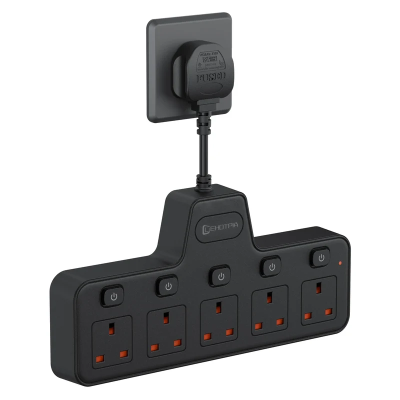 2500W UK Plug Power Strip Wall Mounted Independent Switches, Multitap Network Filter USB-C Ports 2.1A Fast Charging Adapter