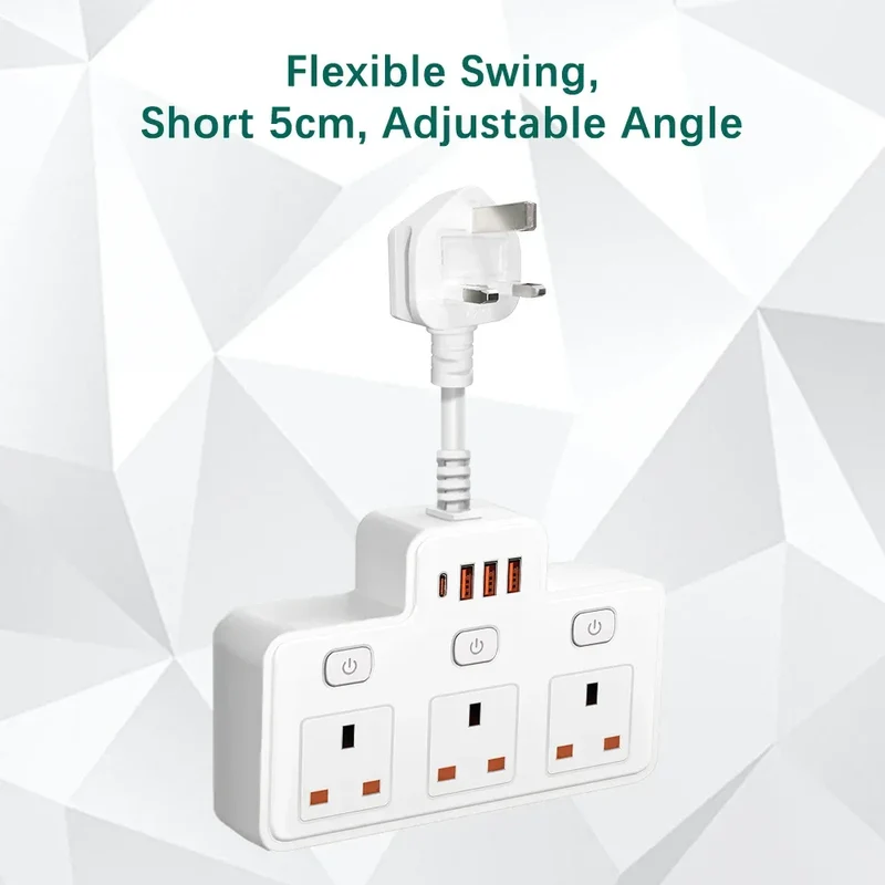 UK Plug AC Power Strip Wall Mounted Independent Switch Socket European Standard Plug With USB C Ports Charging Network Filter