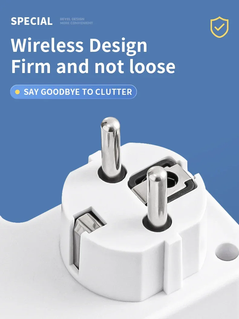 EU plug and socket 4 sockets, multi plug wall power plug and socket without extension cable or USB and Type-C port