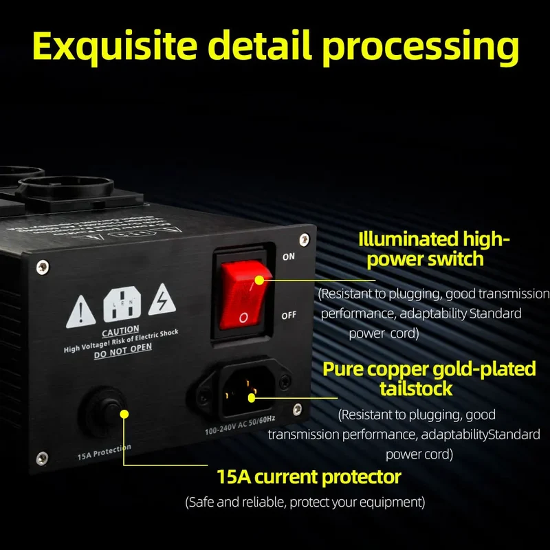 YYAUDIO HiFi Audio Noise AC Power Filter Power Conditioner Power Purifier Surge Protection with EU Outlets Power Strip