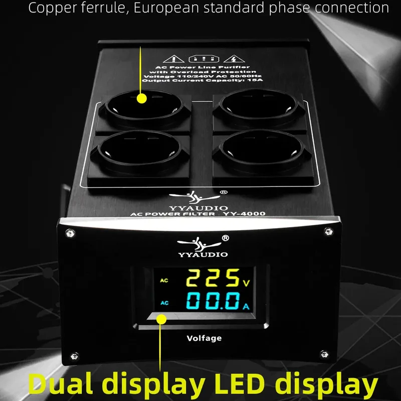 YYAUDIO HiFi Audio Noise AC Power Filter Power Conditioner Power Purifier Surge Protection with EU Outlets Power Strip