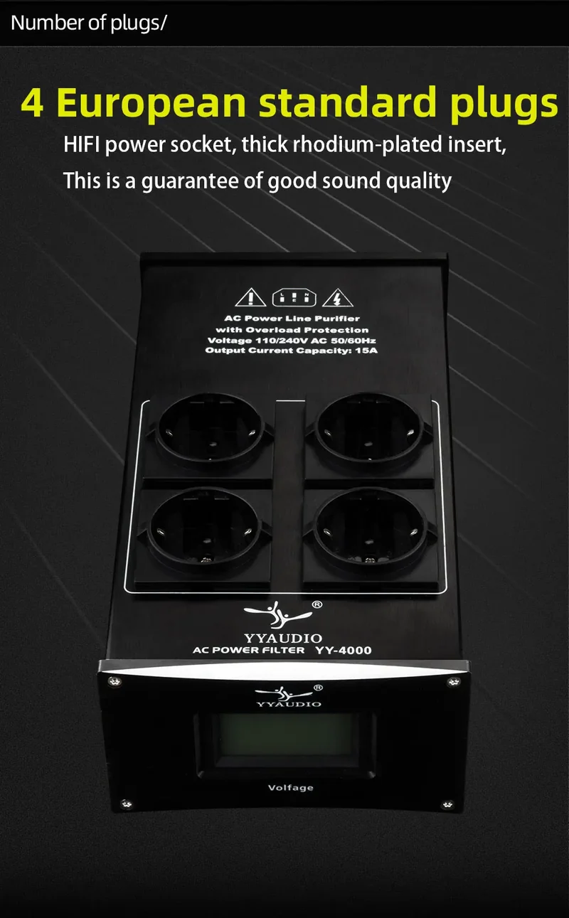 YYAUDIO HiFi Audio Noise AC Power Filter Power Conditioner Power Purifier Surge Protection with EU Outlets Power Strip