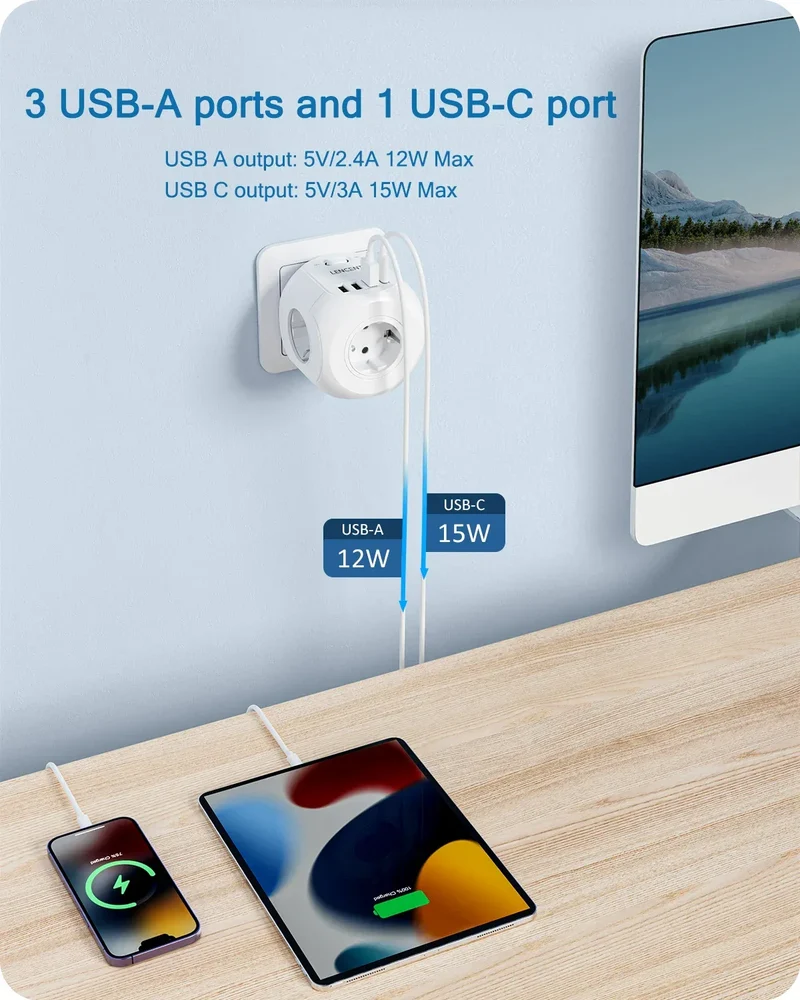 LENCENT USB Sockets dice Without Cable socket EU Socket Adapter Multiple socket EU Outlet Extender