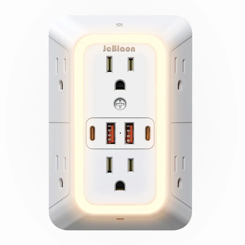 US AC Plug with Induced Light Wall Mounted Power Strip Multi-sockets Network Filter with USB Charging Network Filter Adapter