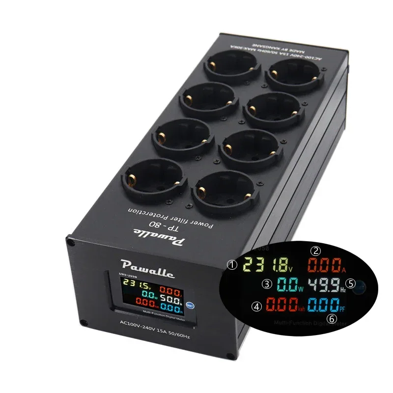 Pawalle Tp80 Audio Noise AC Power Filter Power Conditioner Power Purifier Surge Protection with EU Outlet Power Strip