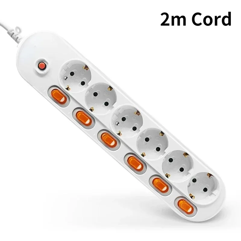 Melery Power Strip Surge Protection EU Plug Way Outlets Electrical Extension 16A Socket Independent Control Switches Schuko Cord
