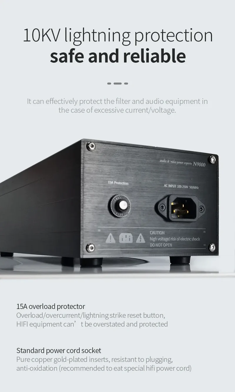 TODN Audio Noise AC Power Filter Power Conditioner Power Purifier Surge Protection with EU Outlets Power Strip