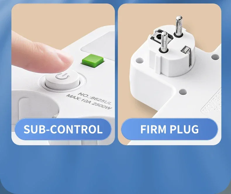 EU AC Plug Power Strip Wall Mounted Independent Switch Multitap Socket Network Filter With USB Charging Network Filter Adapter