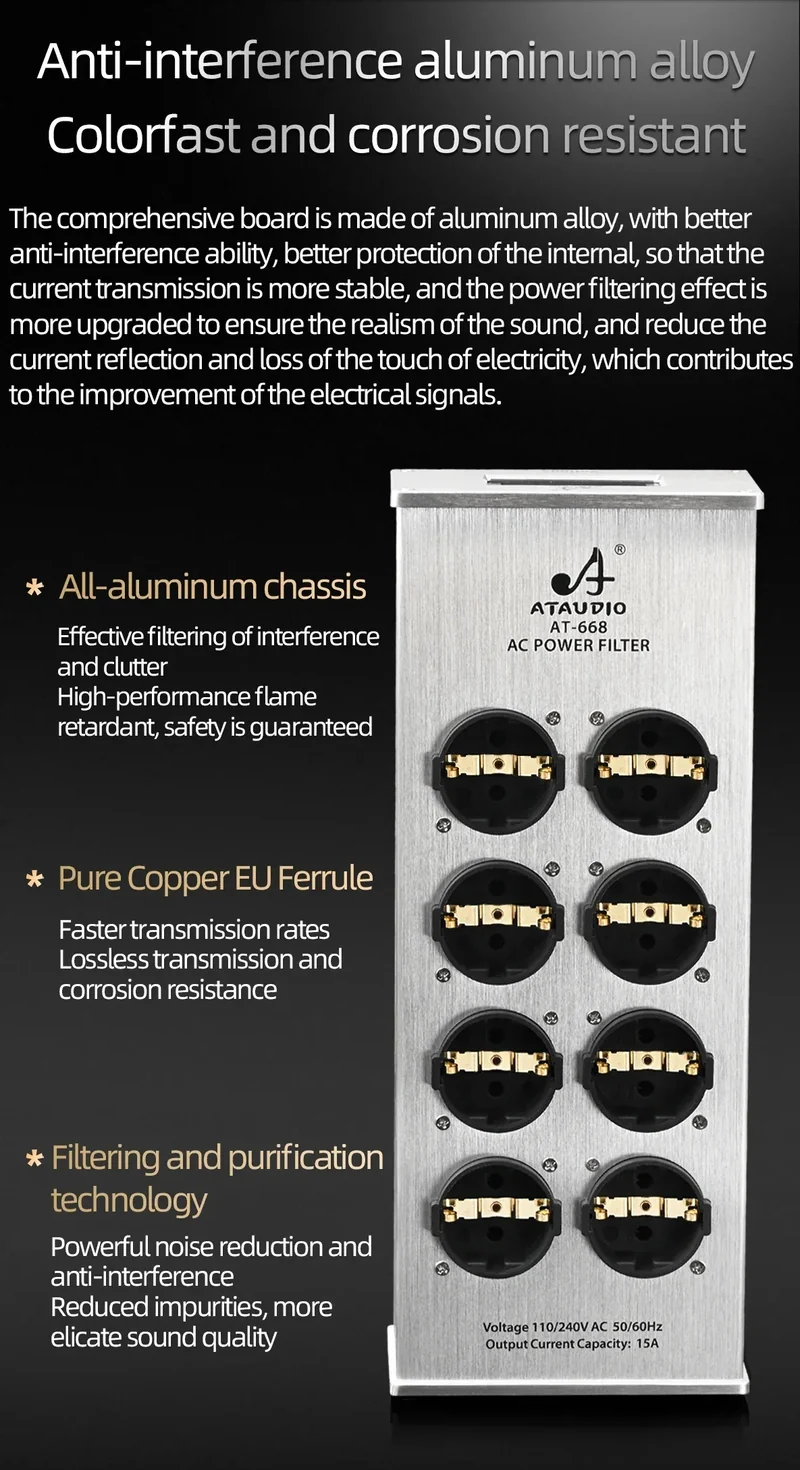 Hi-end EU Hifi Power Filter for Standard EU Socket Noise-free Audio Purifier Filter Power Conditioner with EU Outlets Strip