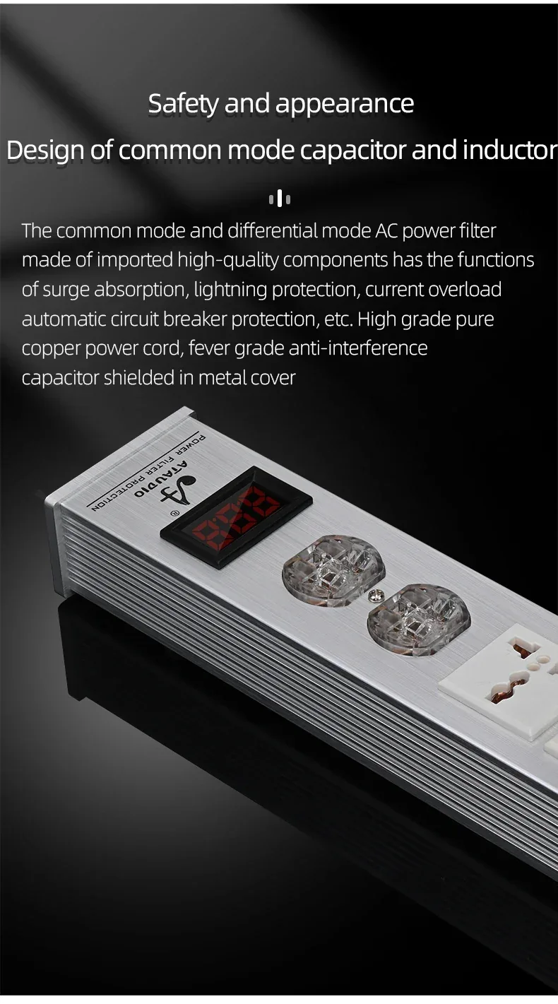 ATAUDIO HIFI Audio Power Filter Noise AC Power Filter Power 1500W 110V-250V Purifier Surge Protection with EU Universal Outlets
