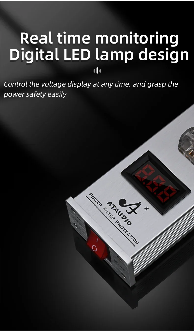 ATAUDIO HIFI Audio Power Filter Noise AC Power Filter Power 1500W 110V-250V Purifier Surge Protection with EU Universal Outlets