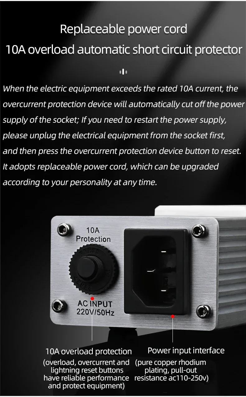 ATAUDIO HIFI Audio Power Filter Noise AC Power Filter Power 1500W 110V-250V Purifier Surge Protection with EU Universal Outlets