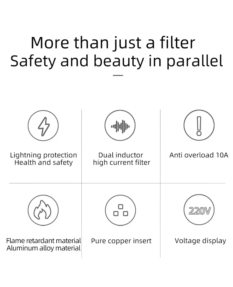 ATAUDIO Hifi Power Filter Power Power Conditioner Purifier Surge Protection with US Plug and Universal Socket