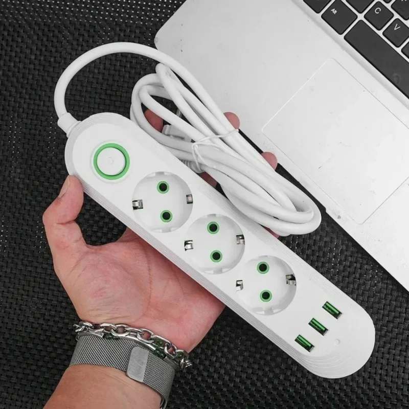 2500W EU Plug Power Socket 2m Extension Cable 3 USB Jack 3/4/5 Holes Power Strip Socket Network Filter With USB Ports Charging