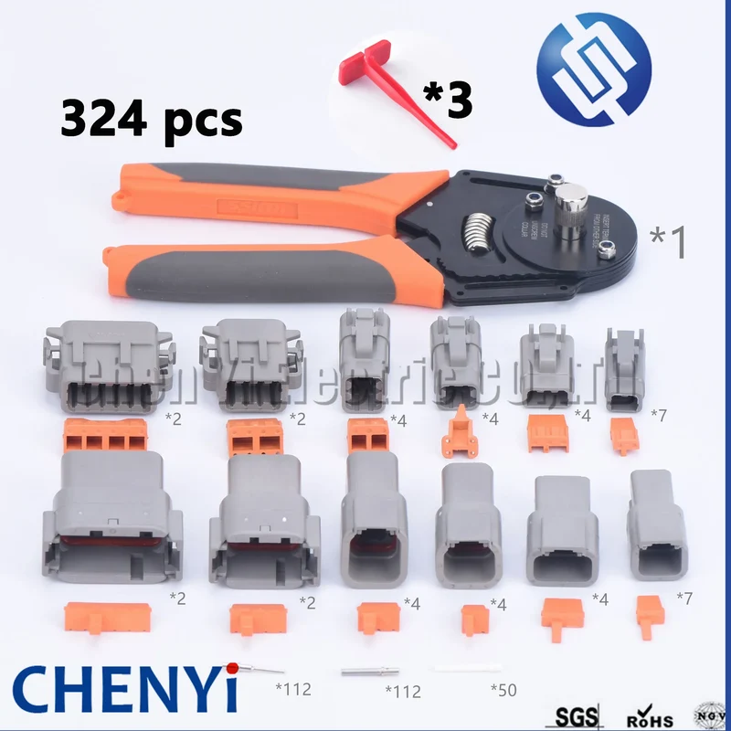 324 pcs Deutsch DTM Waterproof Connector Kit Repair tool box DTM06-2/3/4/6/8/12S DTM04-2/3/4/6/8/12P with Pins and pliers