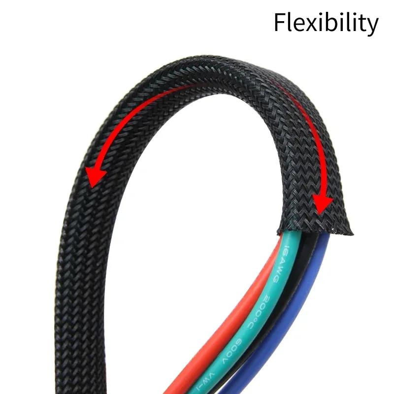 1~50M PET Braid Sleeve High Density 8mm Insulated Expandable Braided Wires Organizer Cable Wrapping Sheath Protector