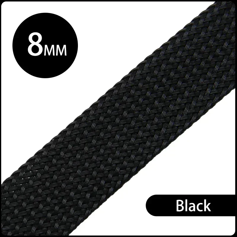 1~50M PET Braid Sleeve High Density 8mm Insulated Expandable Braided Wires Organizer Cable Wrapping Sheath Protector
