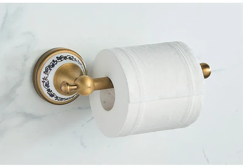 Antique Brass 2pc Bathroom Accessories Set, Bronze Dispenser Towel Rod and Toilet Paper Holder for Bathroom Wall Mounted
