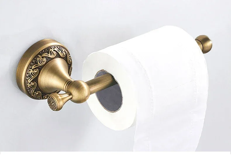 Antique Brass 2pc Bathroom Accessories Set, Bronze Dispenser Towel Rod and Toilet Paper Holder for Bathroom Wall Mounted