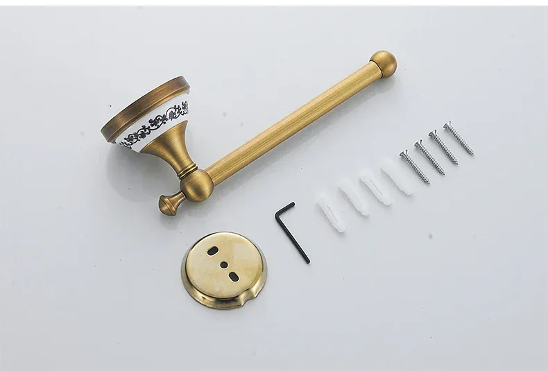 Antique Brass 2pc Bathroom Accessories Set, Bronze Dispenser Towel Rod and Toilet Paper Holder for Bathroom Wall Mounted