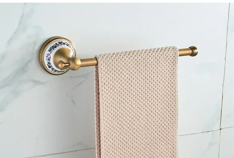 Antique Brass 2pc Bathroom Accessories Set, Bronze Dispenser Towel Rod and Toilet Paper Holder for Bathroom Wall Mounted