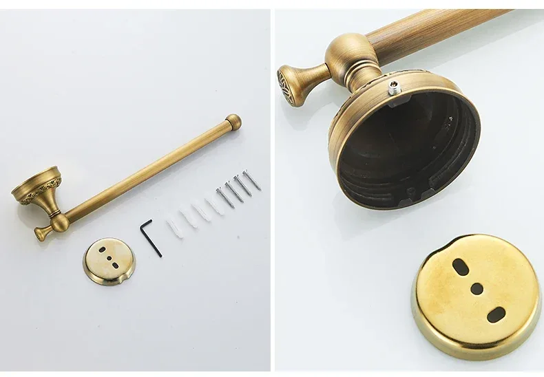 Antique Brass 2pc Bathroom Accessories Set, Bronze Dispenser Towel Rod and Toilet Paper Holder for Bathroom Wall Mounted