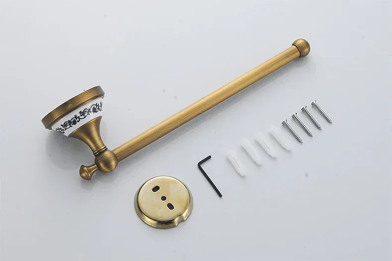 Antique Brass 2pc Bathroom Accessories Set, Bronze Dispenser Towel Rod and Toilet Paper Holder for Bathroom Wall Mounted