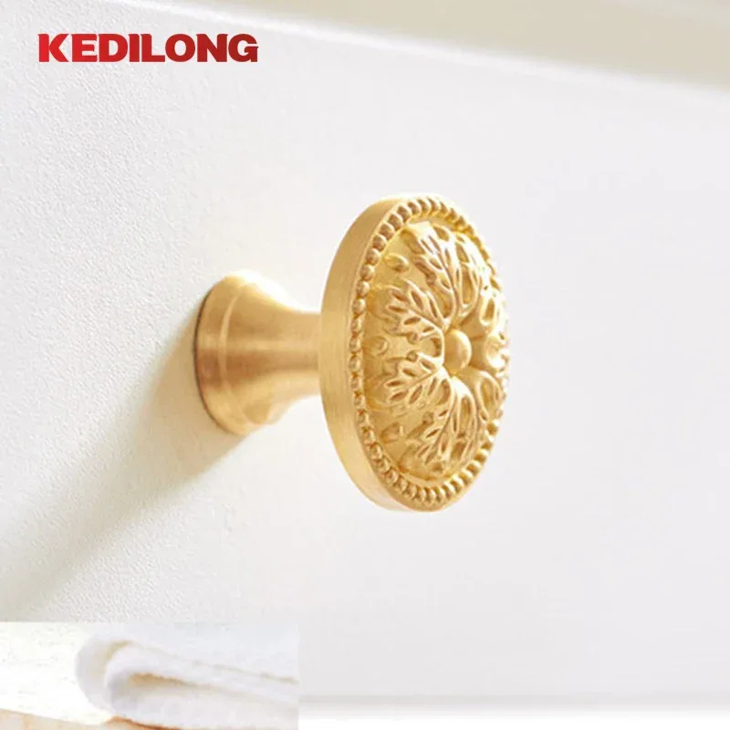 KEDLO Brass handle single hole solid cabinet door light gold European style drawer kitchen shoe cabinet wardrobe brass knob