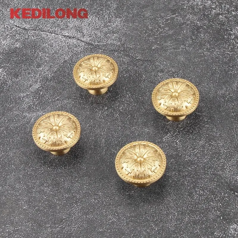 KEDLO Brass handle single hole solid cabinet door light gold European style drawer kitchen shoe cabinet wardrobe brass knob